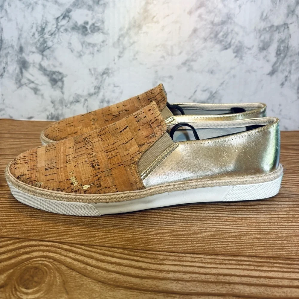 Jack Rogers Tucker Slip-On Shoes Espadrilles Sneakers Gold Cork Size 10